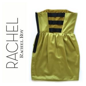 Satin Strapless Party Dress with Caged Open Back